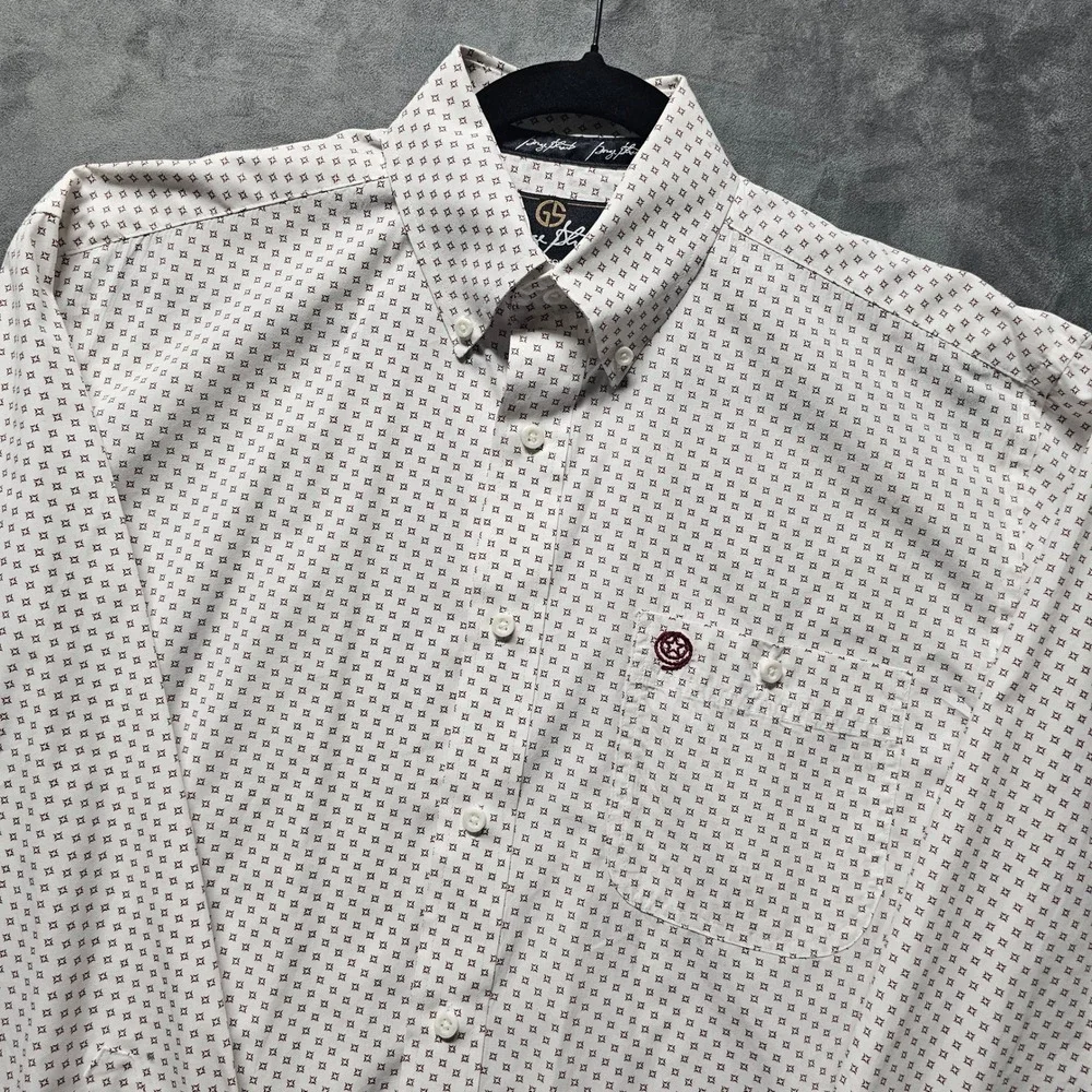 Wrangler George Strait Men Medium White Burgundy Geometric Western Shirt MGSR415
